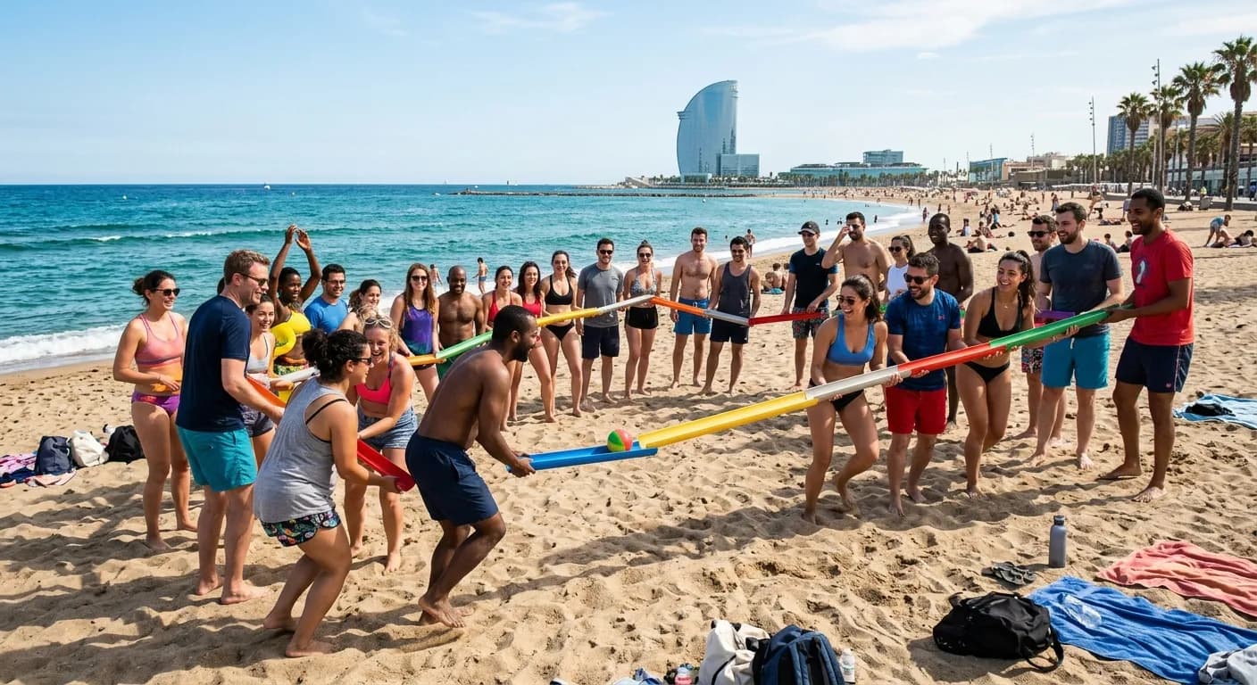 Corporate team building beach Olympics on Barceloneta beach Rome