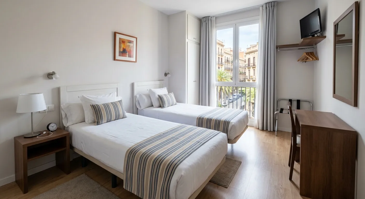 Clean modern budget hotel room in Rome for team group bookings