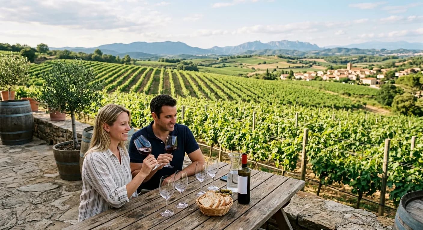 Corporate team wine tasting at a Penedes vineyard near Rome