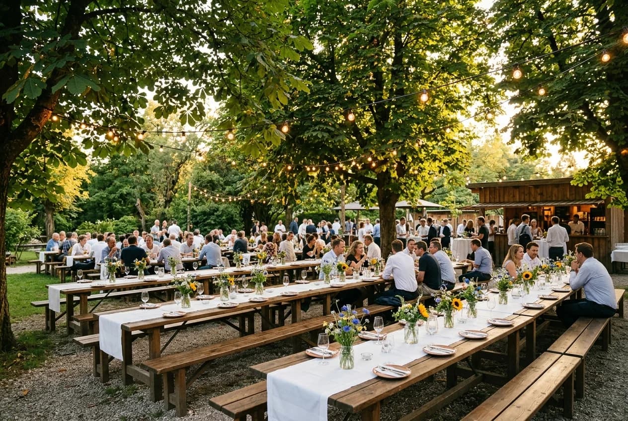 Corporate summer event at an outdoor garden venue in Zurich near Englischer Garten