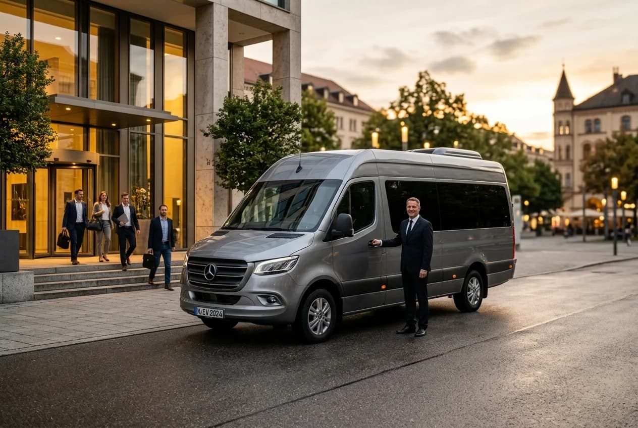 Corporate team shuttle service at Vienna Airport for event transfer